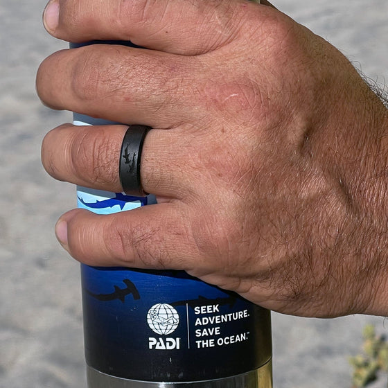 Hammerhead Shark Limited Edition Wide Edge Silicone Ring - Matte Black